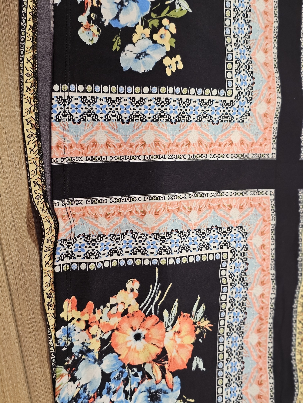 AUW Black Maxi Dress with Coral and Blue Floral Print size 10